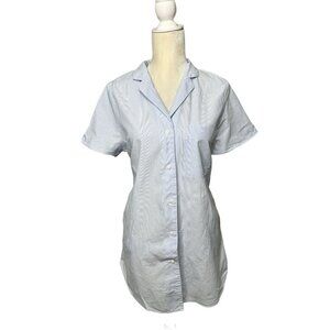 Zara Women's Light Blue & White Striped Button-Down Short Sleeve Shirt Tall M
